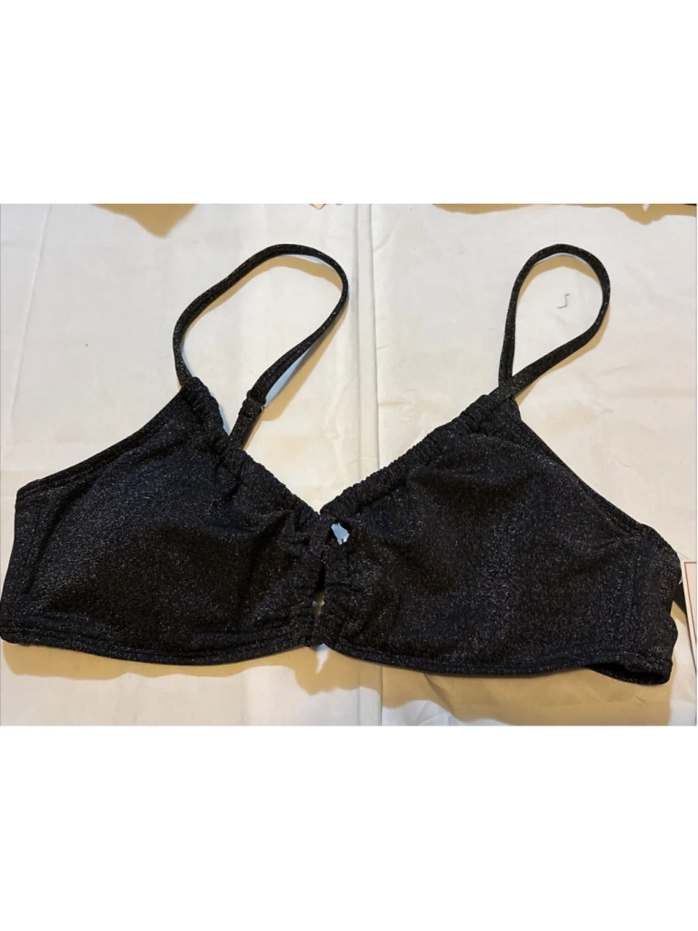 Salt + Cove Womens Solid Lurex Twist-Front Bikini Swim Top Black L